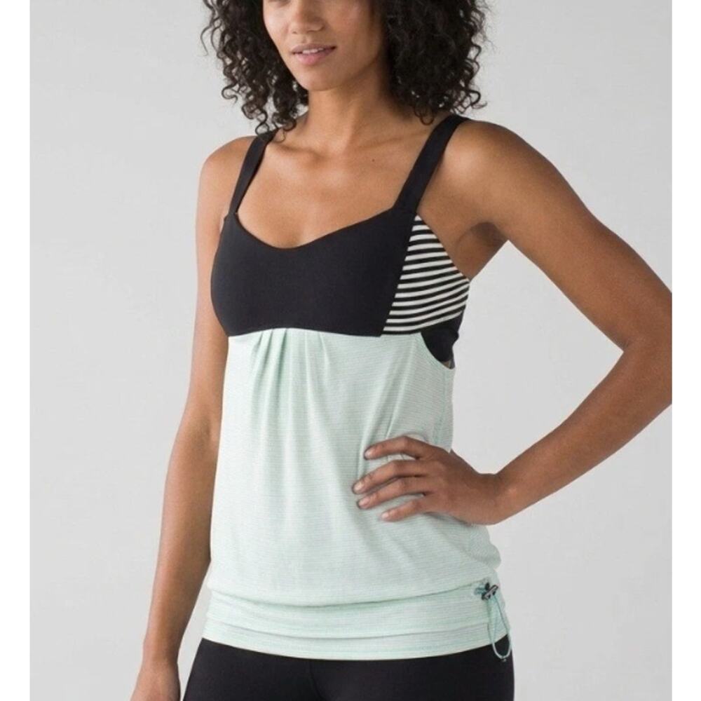 Lululemon: Run Back On Track Tank Top Black /Classic Stripe Mint Moment Sz 8